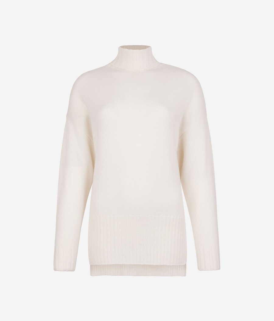 maglione lungo a collo alto in cashmere ultra morbido