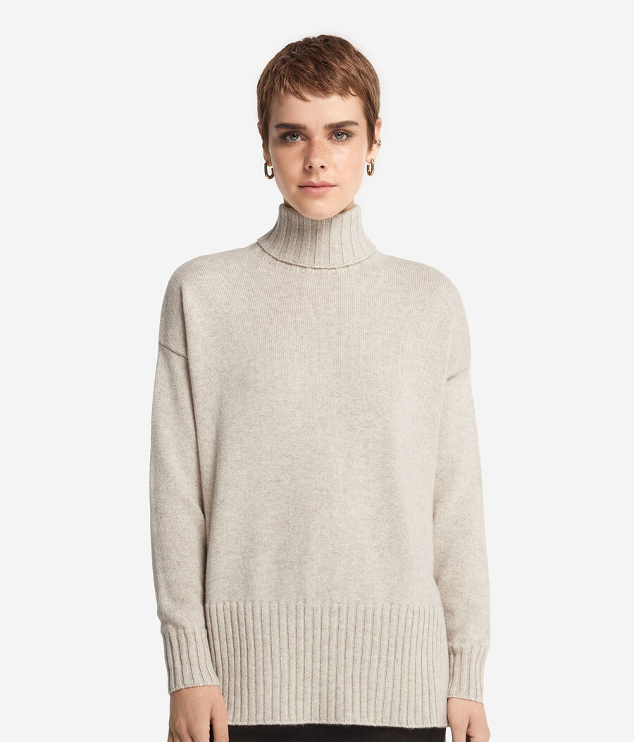maglione lungo a collo alto in cashmere ultra morbido