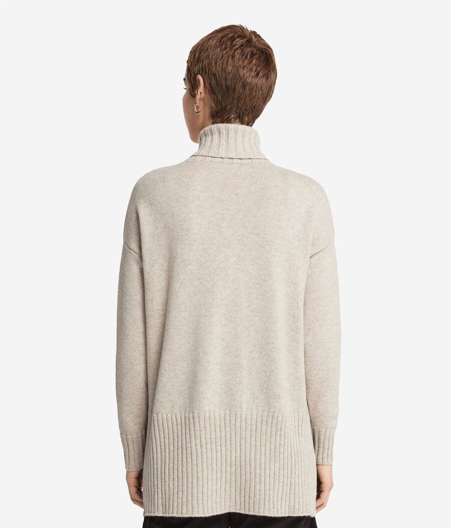 maglione lungo a collo alto in cashmere ultra morbido