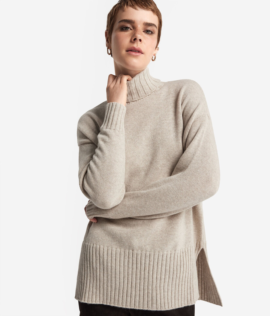 maglione lungo a collo alto in cashmere ultra morbido