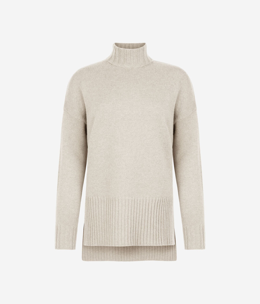maglione lungo a collo alto in cashmere ultra morbido
