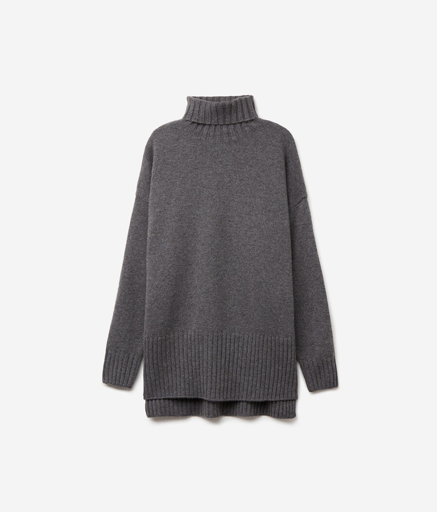 maglione lungo a collo alto in cashmere ultra morbido