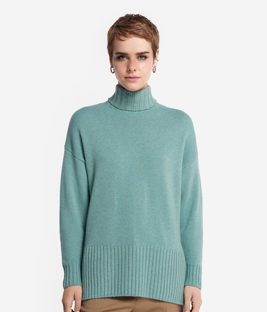 maglione lungo a collo alto in cashmere ultra morbido