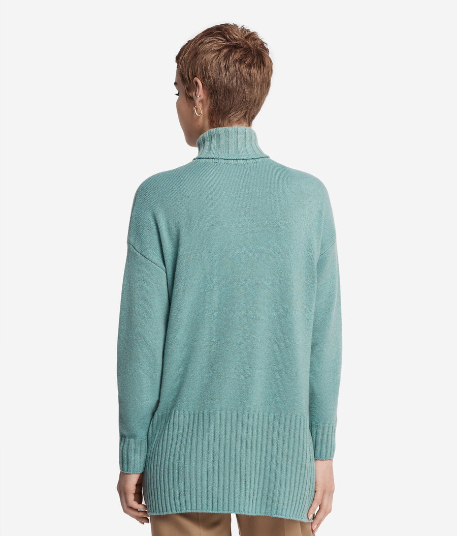 maglione lungo a collo alto in cashmere ultra morbido