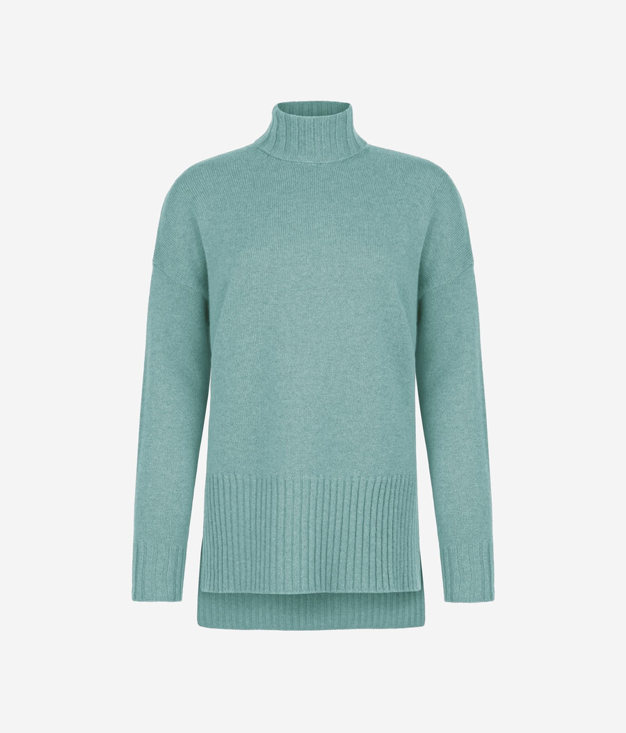 maglione lungo a collo alto in cashmere ultra morbido
