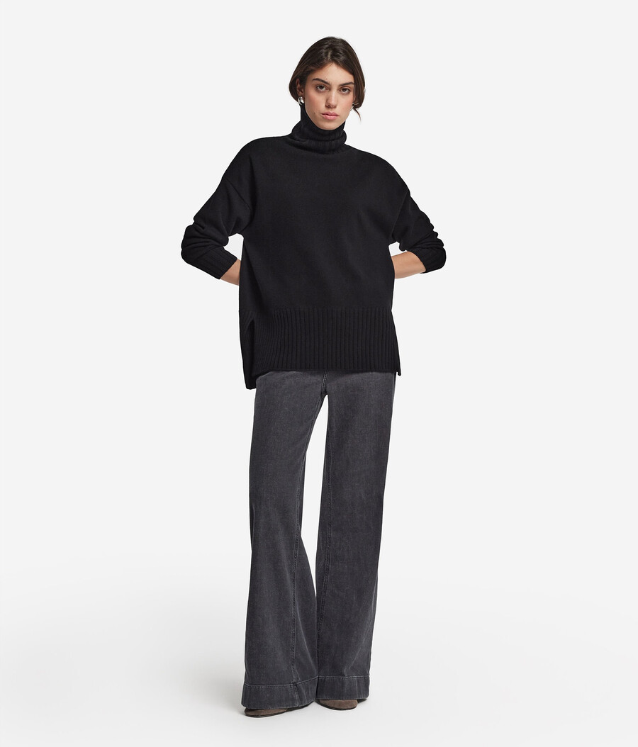 maglione lungo a collo alto in cashmere ultra morbido