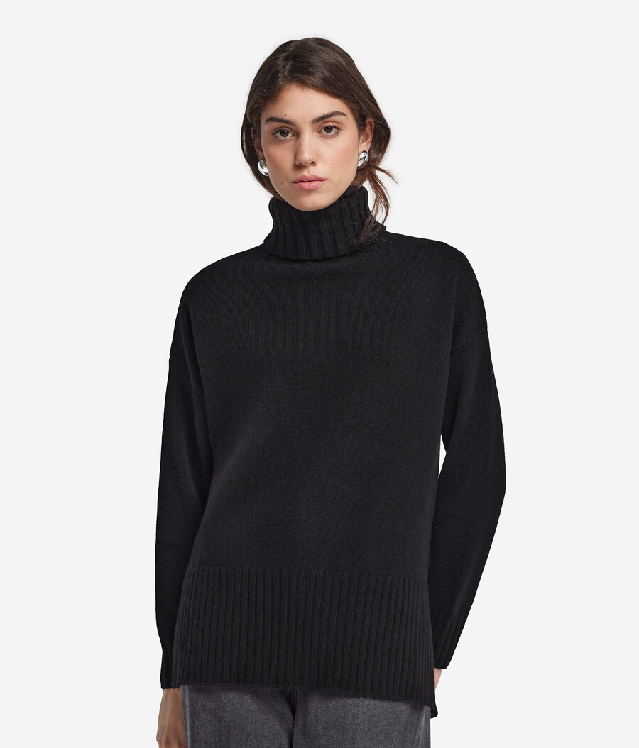 maglione lungo a collo alto in cashmere ultra morbido