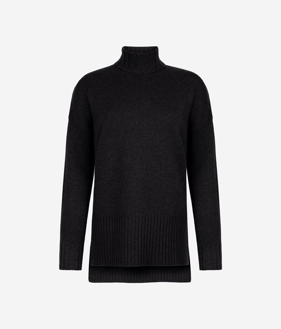 maglione lungo a collo alto in cashmere ultra morbido