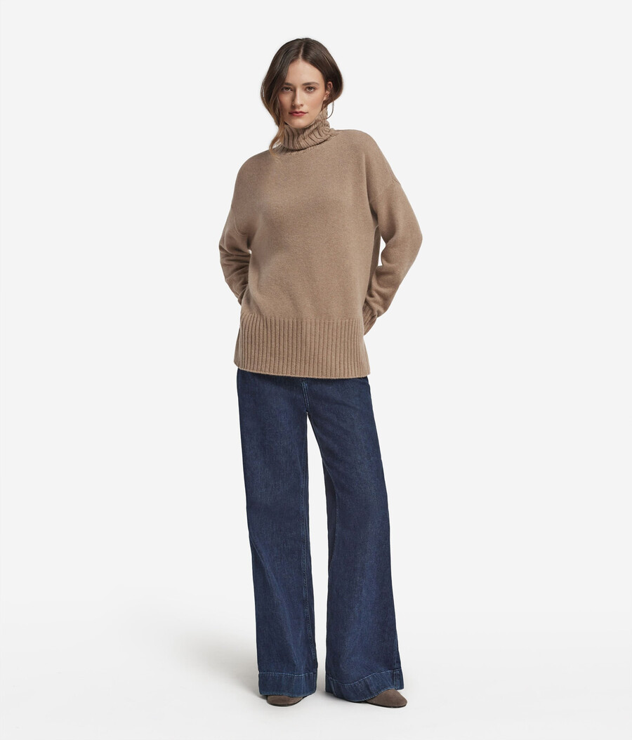 maglione lungo a collo alto in cashmere ultra morbido