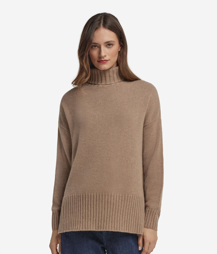 maglione lungo a collo alto in cashmere ultra morbido