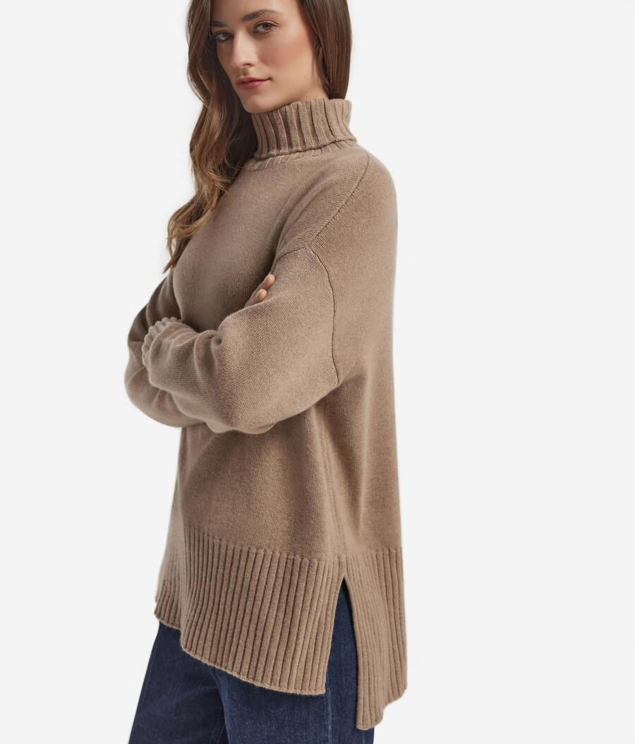 maglione lungo a collo alto in cashmere ultra morbido