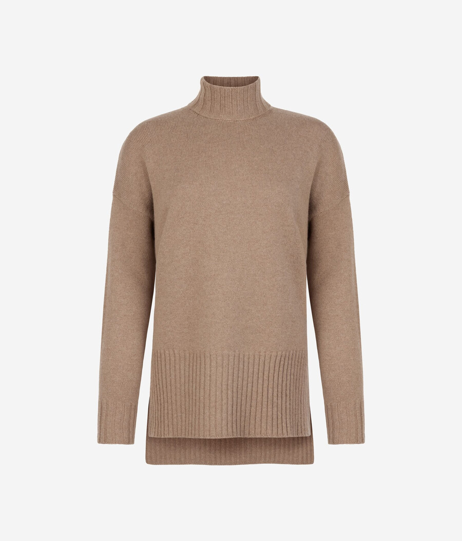 maglione lungo a collo alto in cashmere ultra morbido