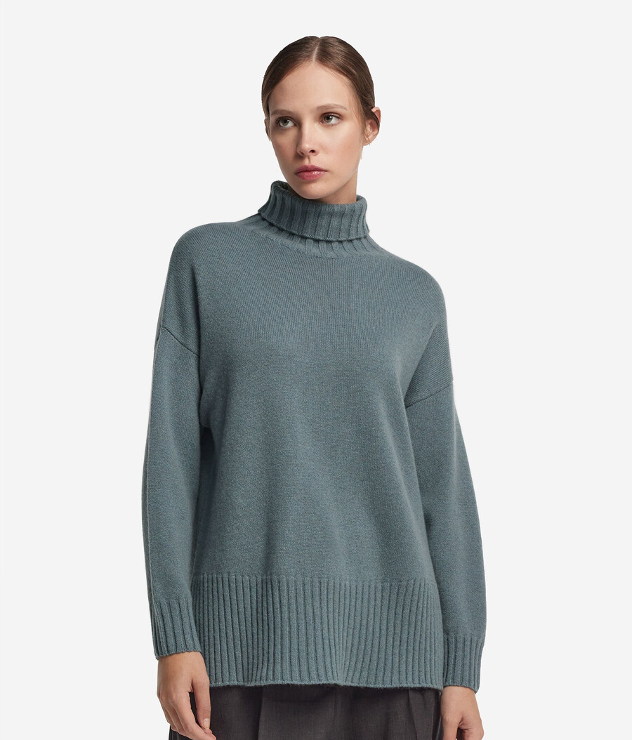 maglione lungo a collo alto in cashmere ultra morbido