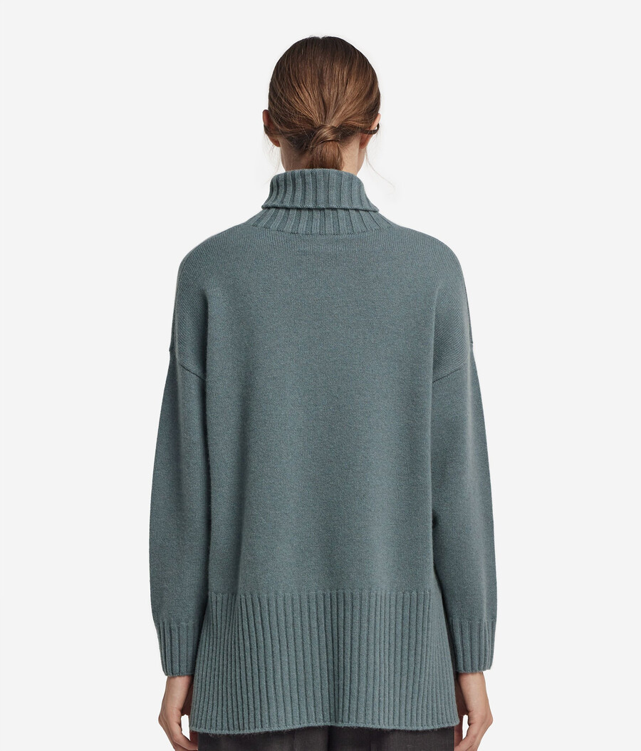 maglione lungo a collo alto in cashmere ultra morbido