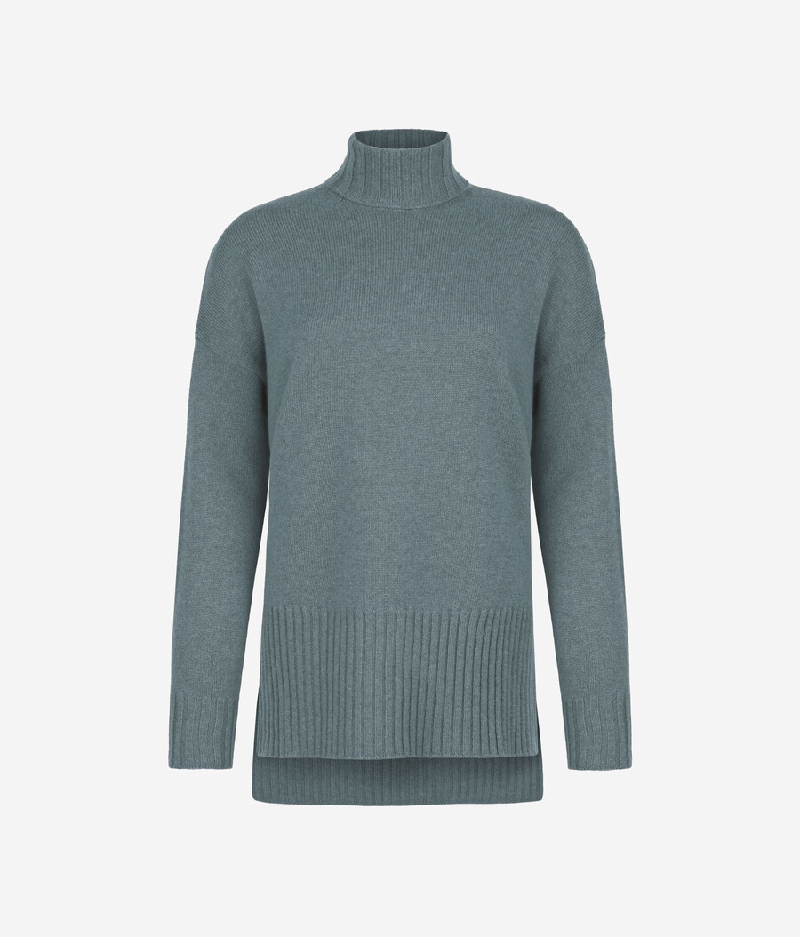 maglione lungo a collo alto in cashmere ultra morbido
