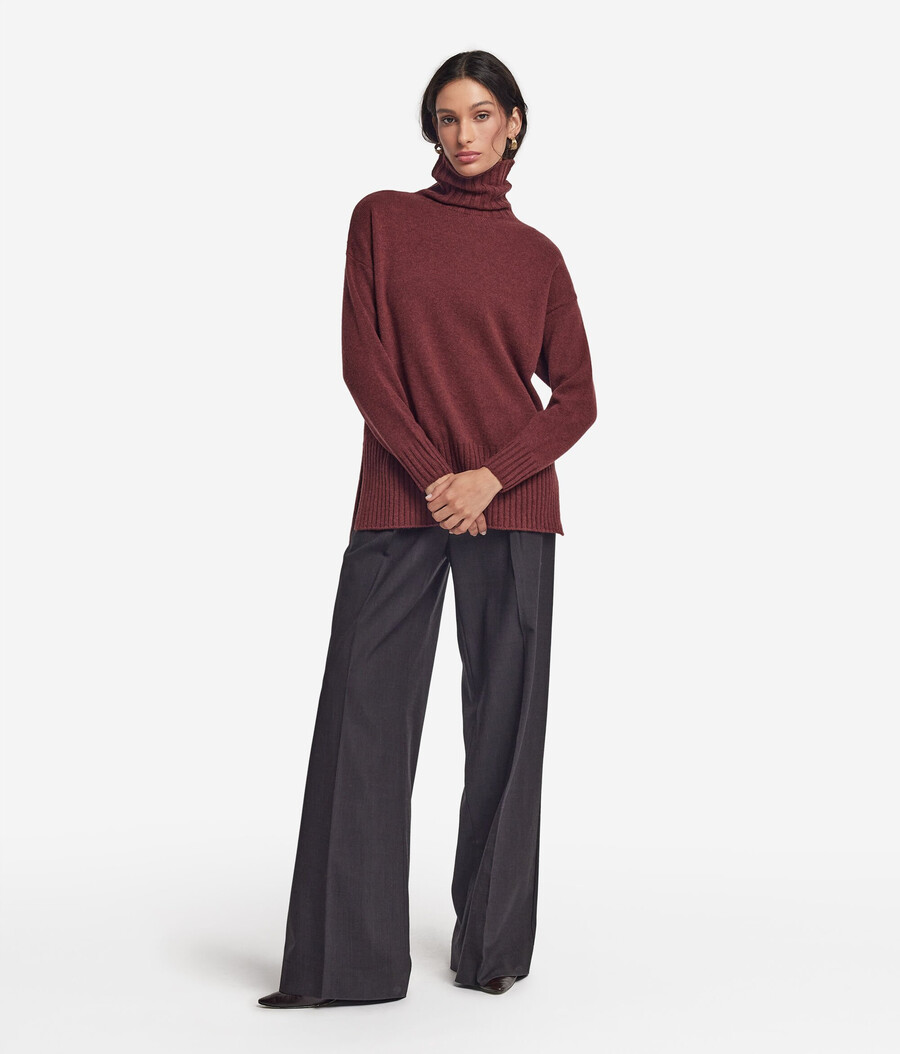 maglione lungo a collo alto in cashmere ultra morbido