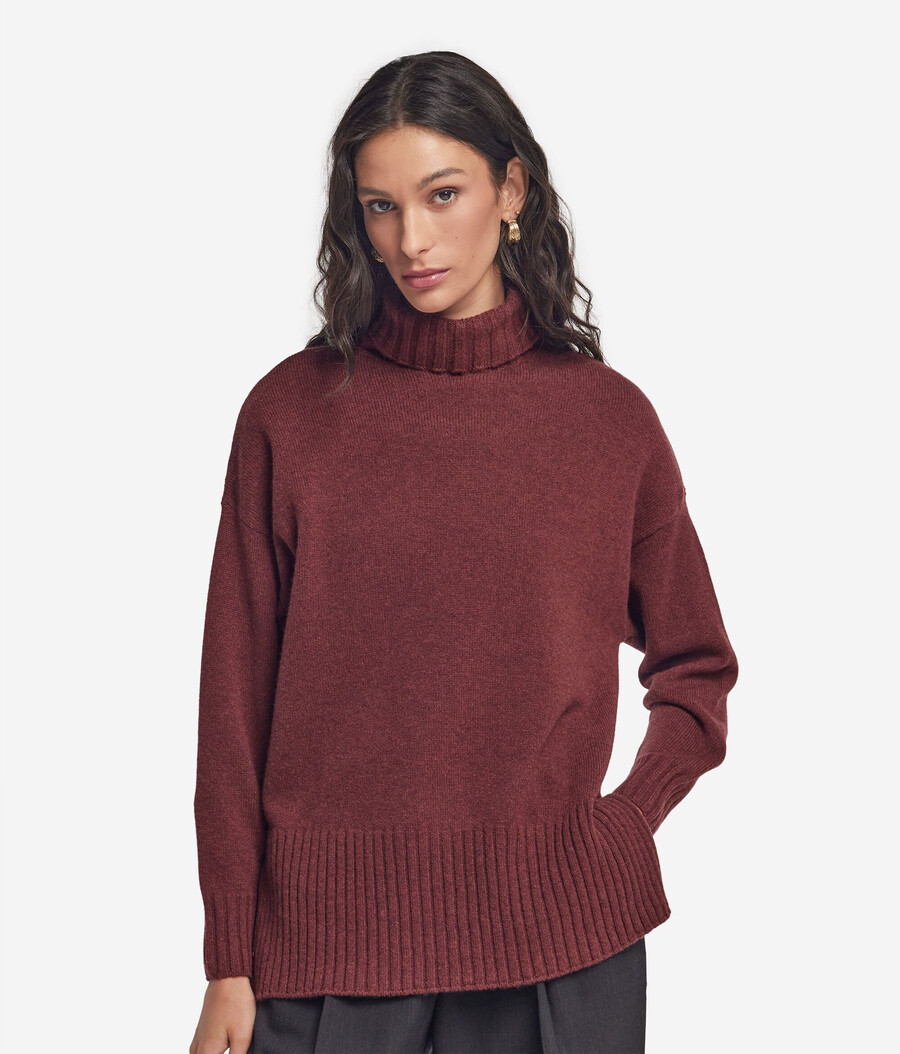 maglione lungo a collo alto in cashmere ultra morbido