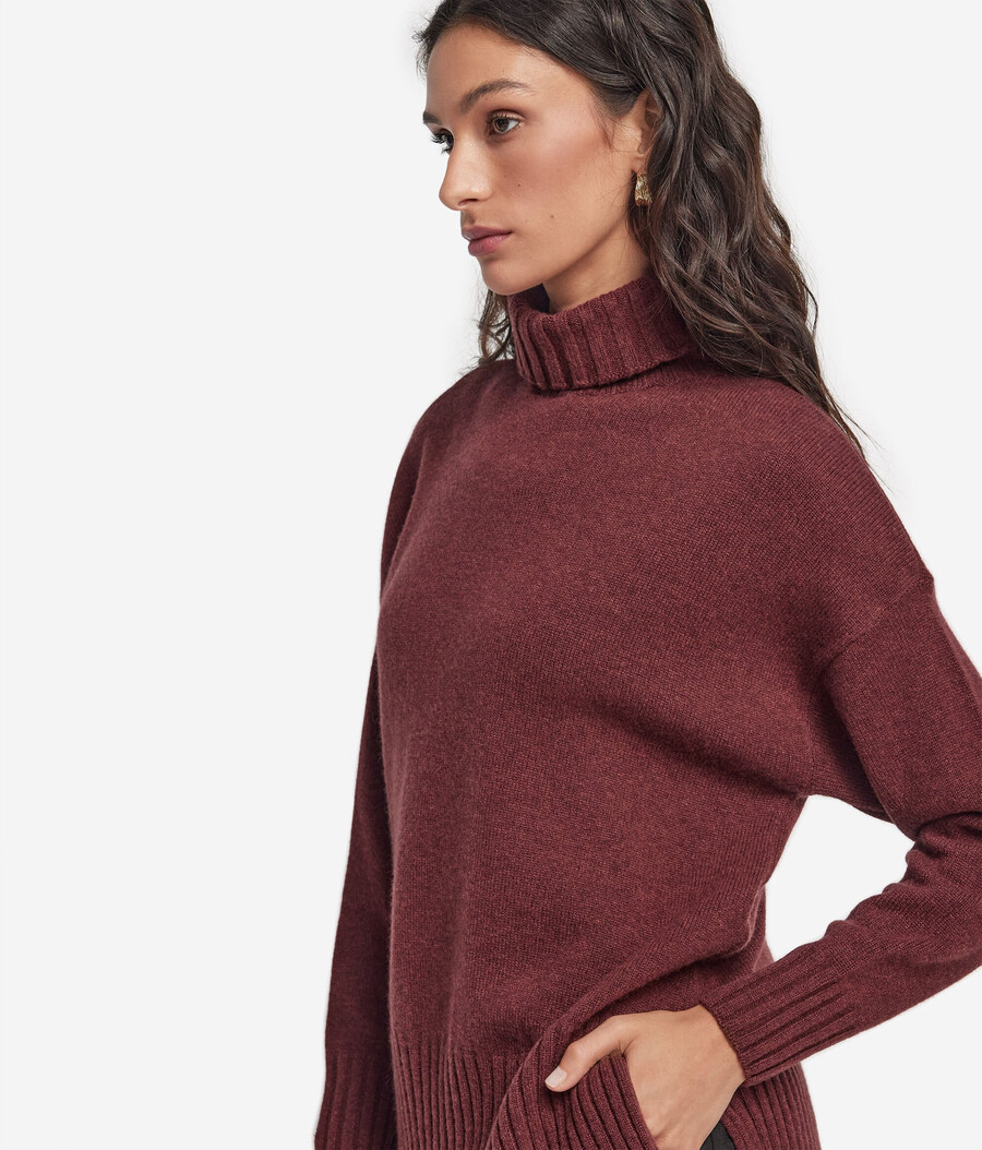 maglione lungo a collo alto in cashmere ultra morbido