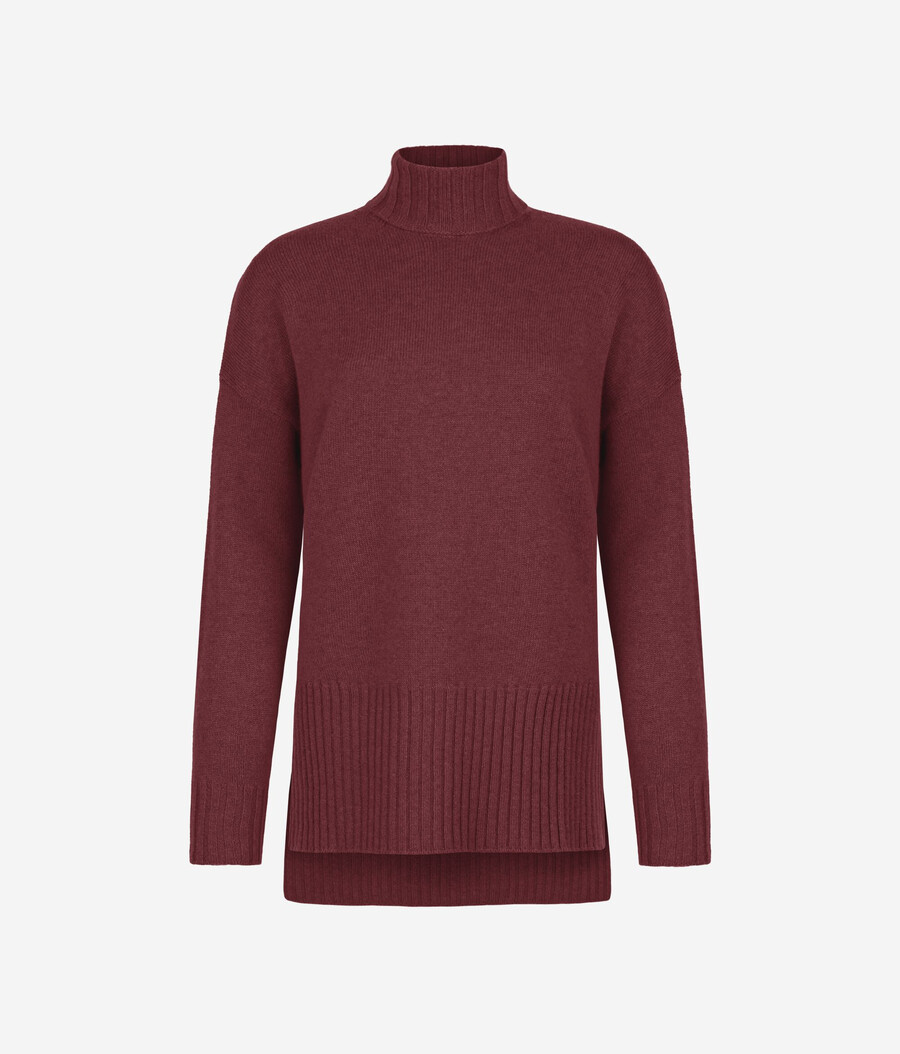 maglione lungo a collo alto in cashmere ultra morbido