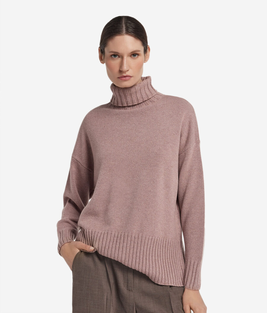 maglione lungo a collo alto in cashmere ultra morbido