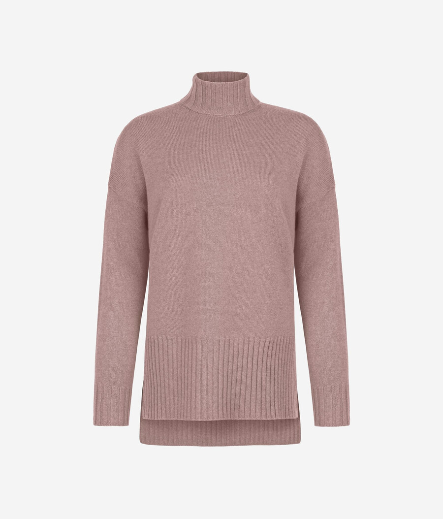 maglione lungo a collo alto in cashmere ultra morbido