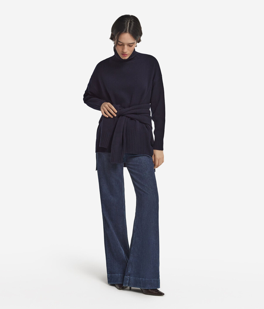 maglione lungo a collo alto in cashmere ultra morbido