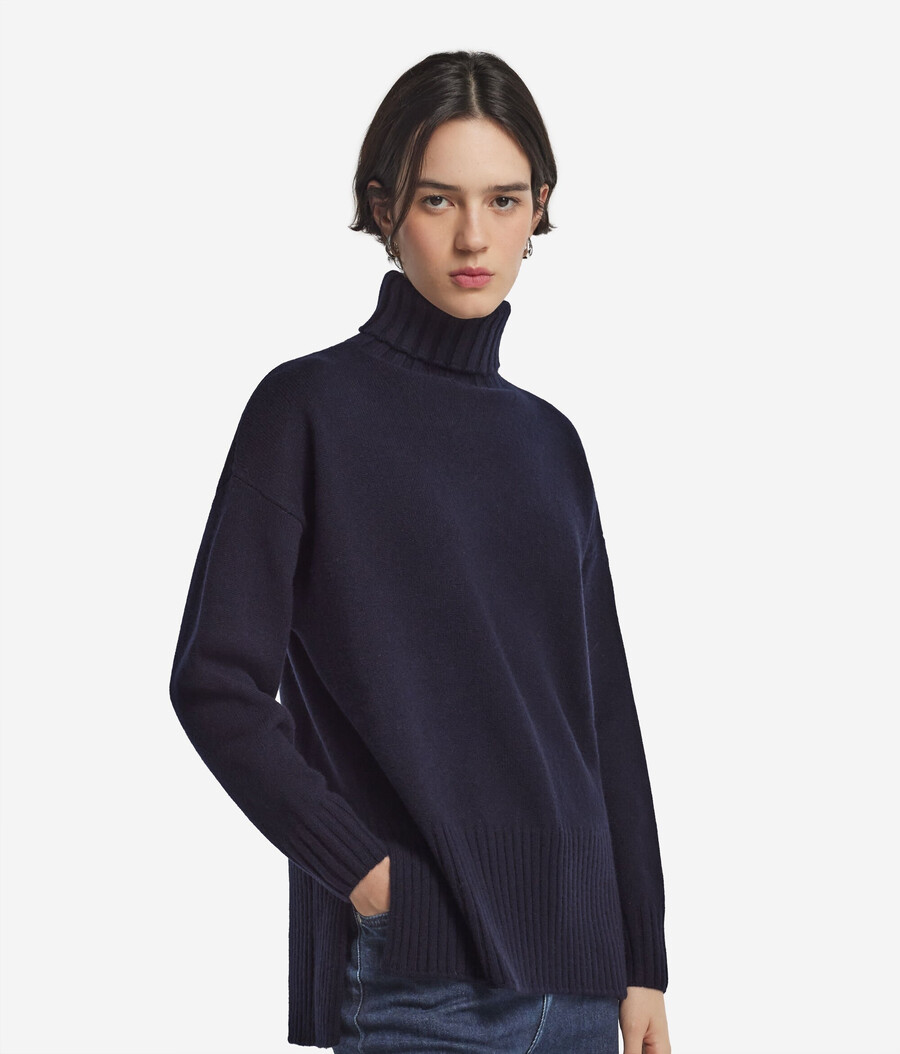 maglione lungo a collo alto in cashmere ultra morbido