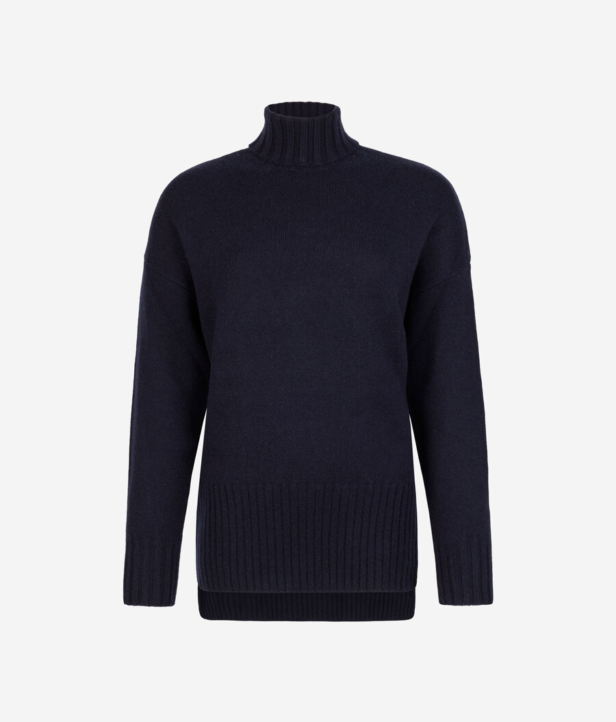 maglione lungo a collo alto in cashmere ultra morbido