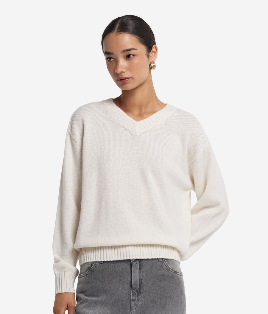 maglione con scollo a v in cashmere ultra morbido e maniche inserite