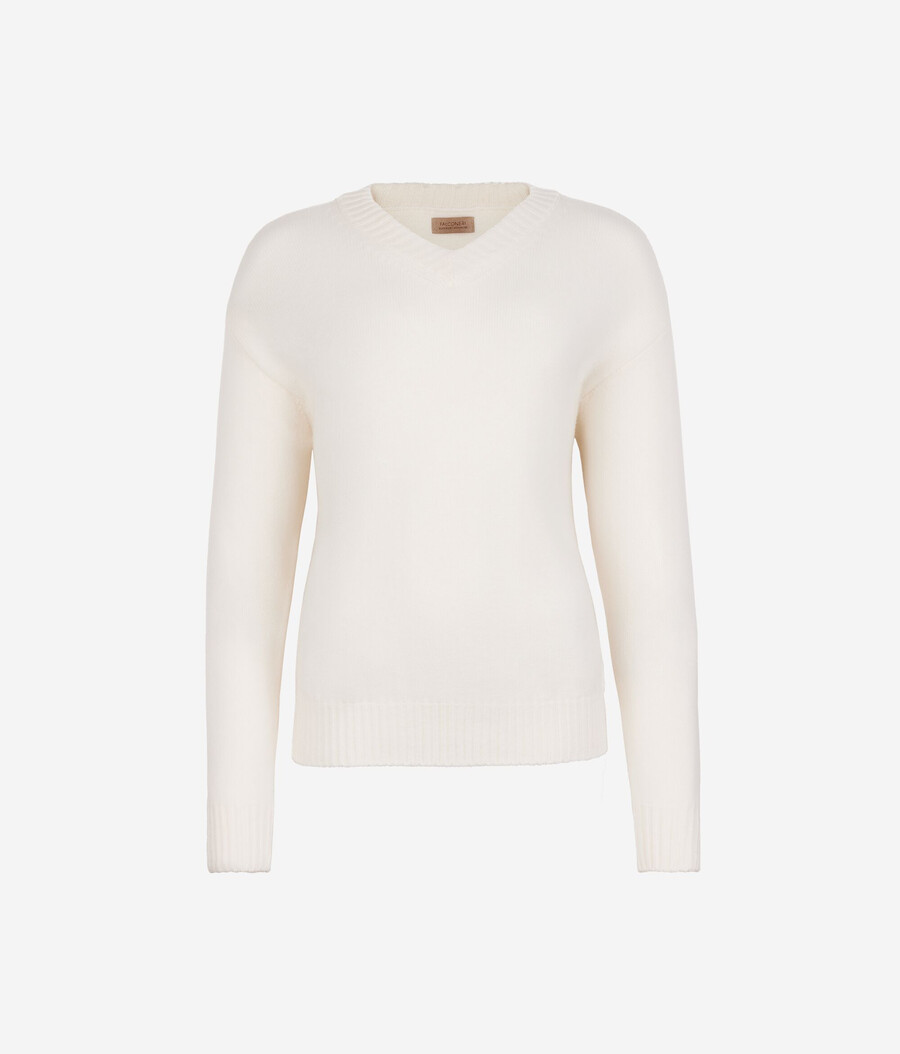 maglione con scollo a v in cashmere ultra morbido e maniche inserite