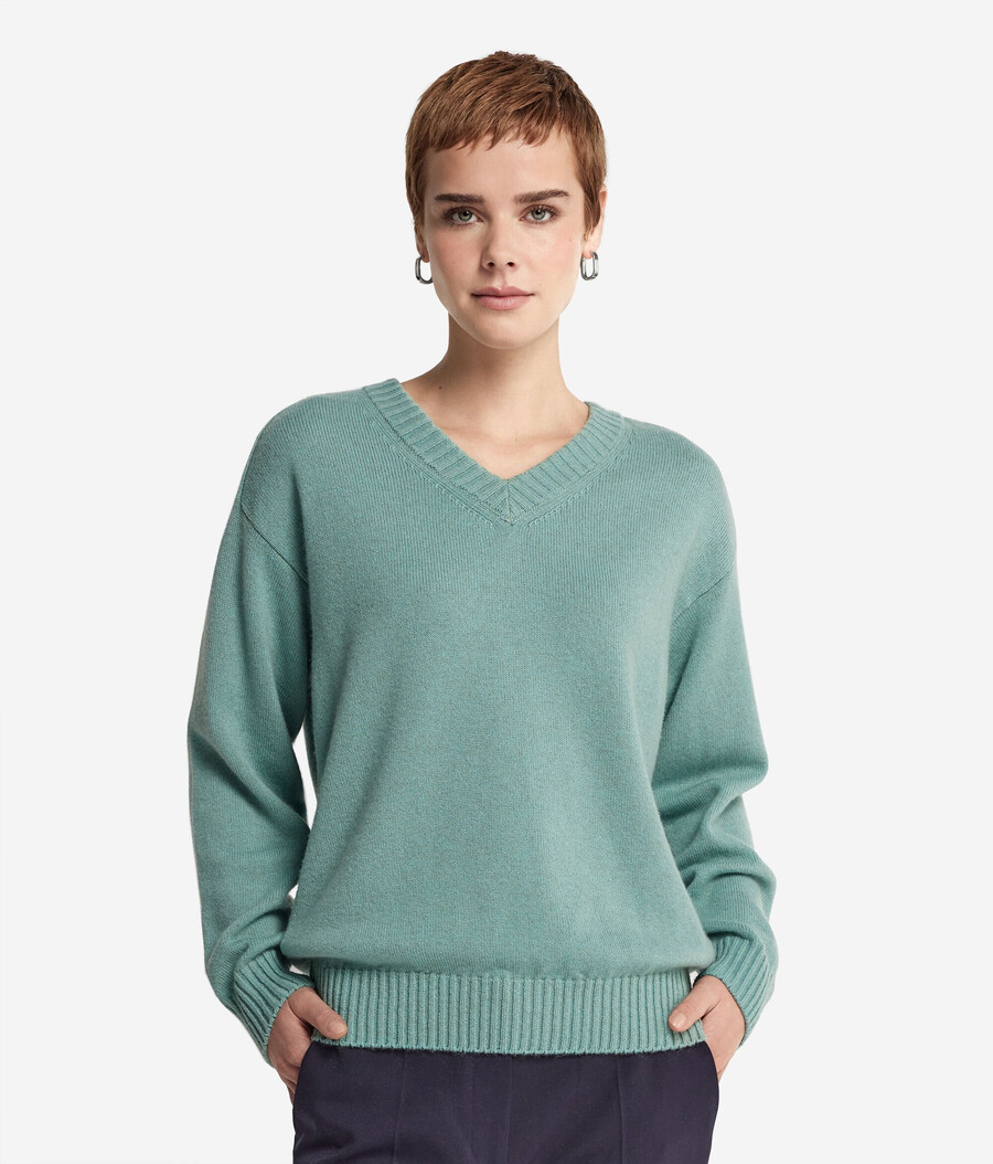 maglione con scollo a v in cashmere ultra morbido e maniche inserite