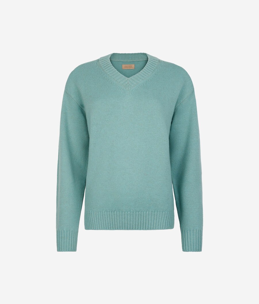 maglione con scollo a v in cashmere ultra morbido e maniche inserite
