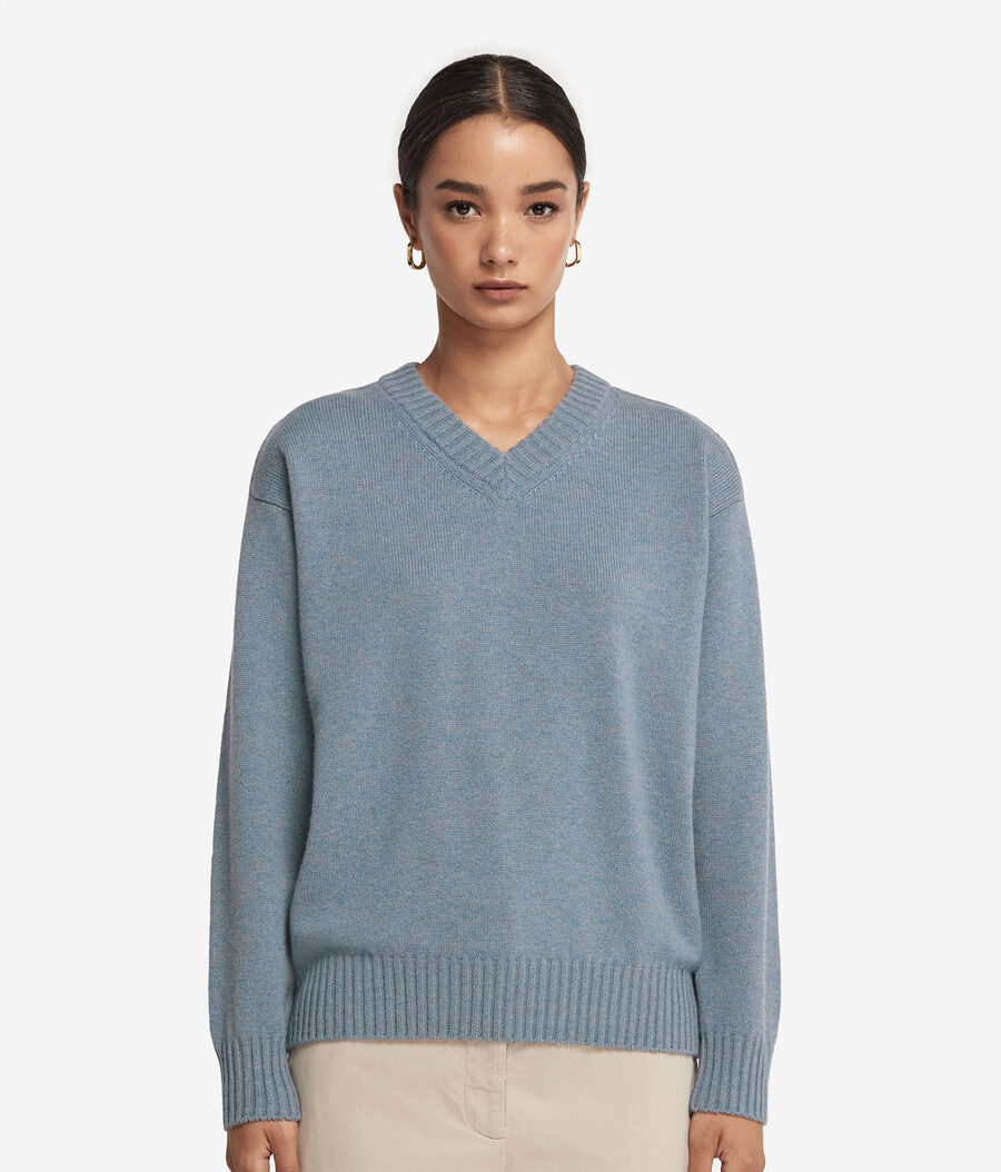 maglione con scollo a v in cashmere ultra morbido e maniche inserite