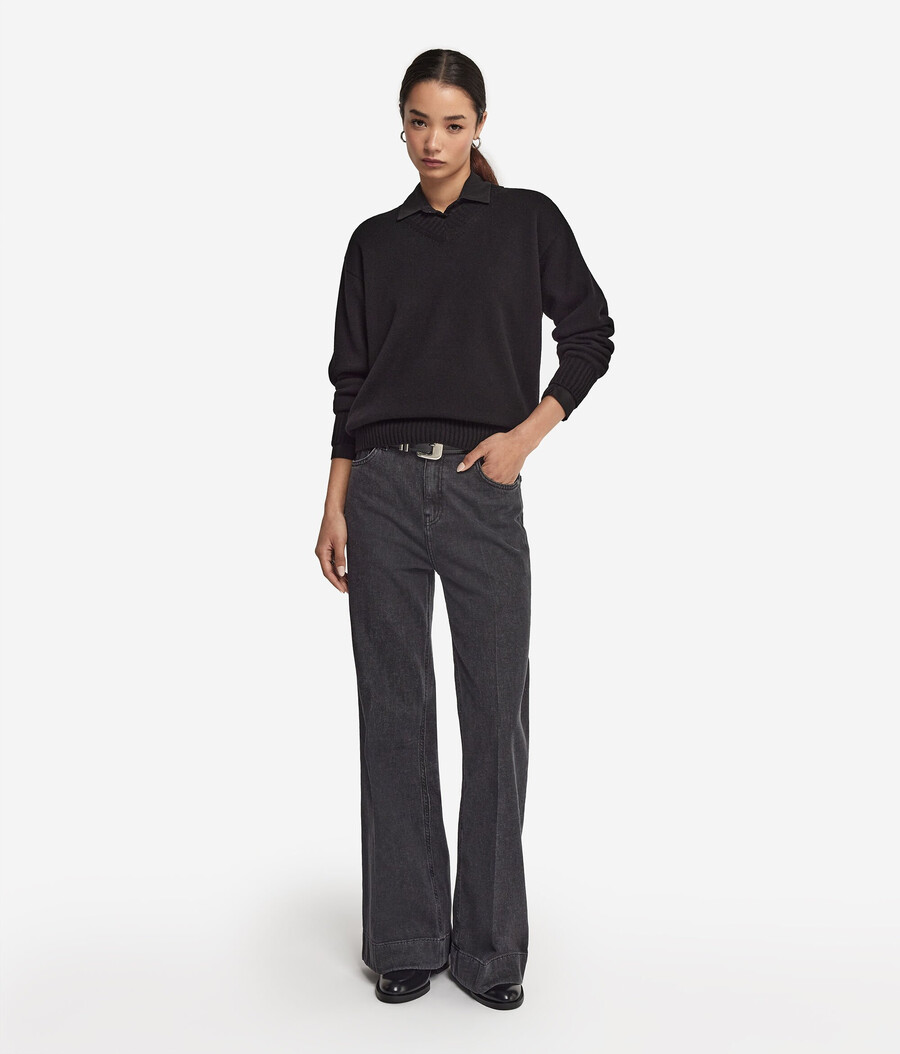 maglione con scollo a v in cashmere ultra morbido e maniche inserite