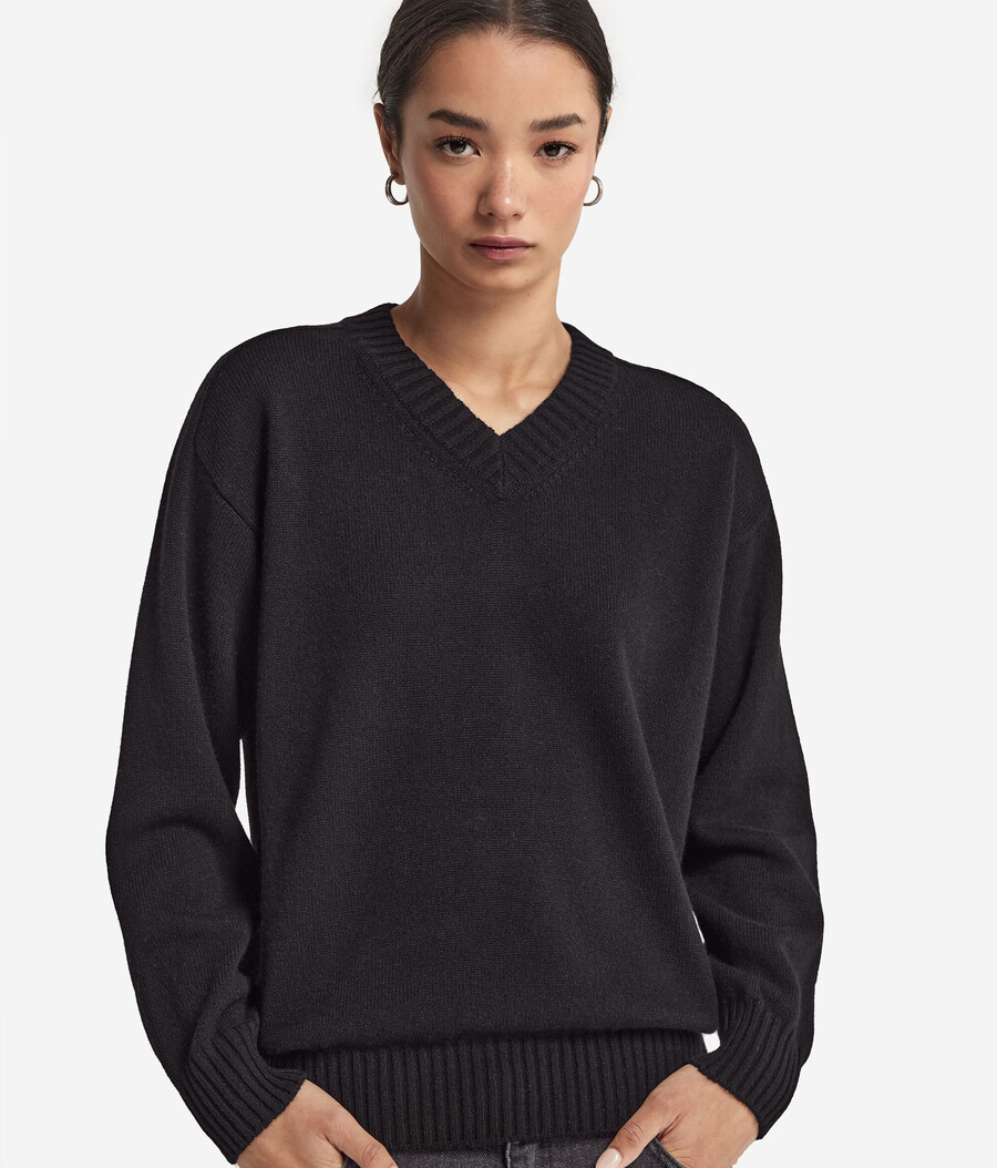 maglione con scollo a v in cashmere ultra morbido e maniche inserite