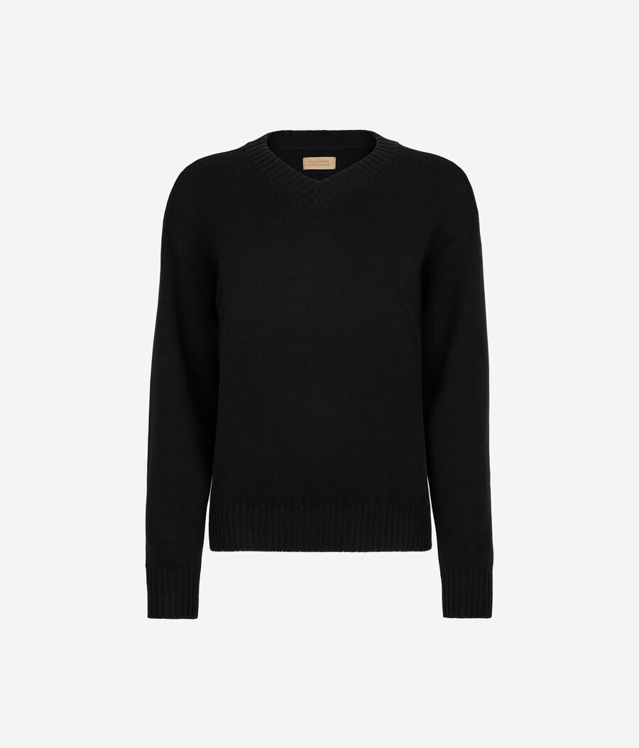 maglione con scollo a v in cashmere ultra morbido e maniche inserite