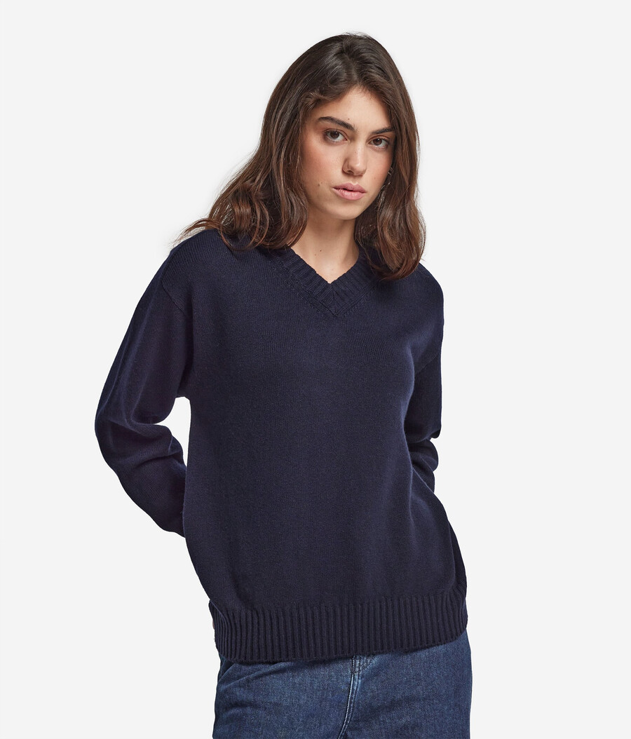 maglione con scollo a v in cashmere ultra morbido e maniche inserite