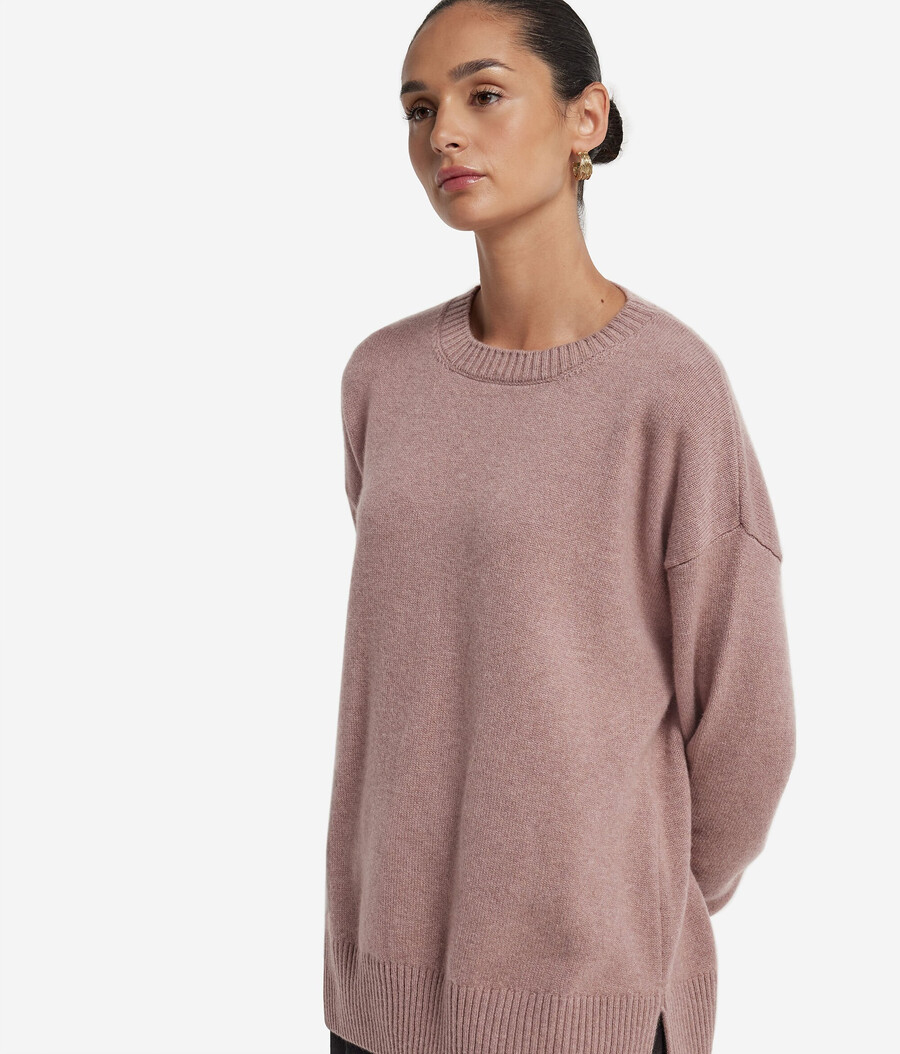 maglione girocollo in cashmere ultra morbido con spacchi