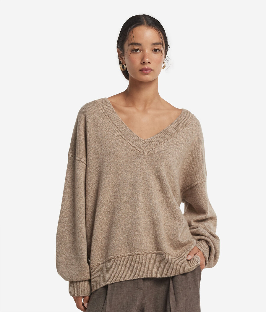 maglione con scollo a v in cashmere non tinto ultra morbido