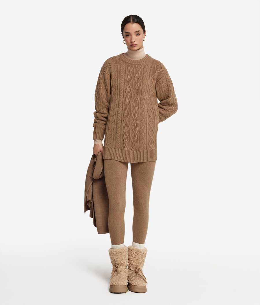 maglione girocollo in cashmere ultra morbido lavorato a maglia a trecce