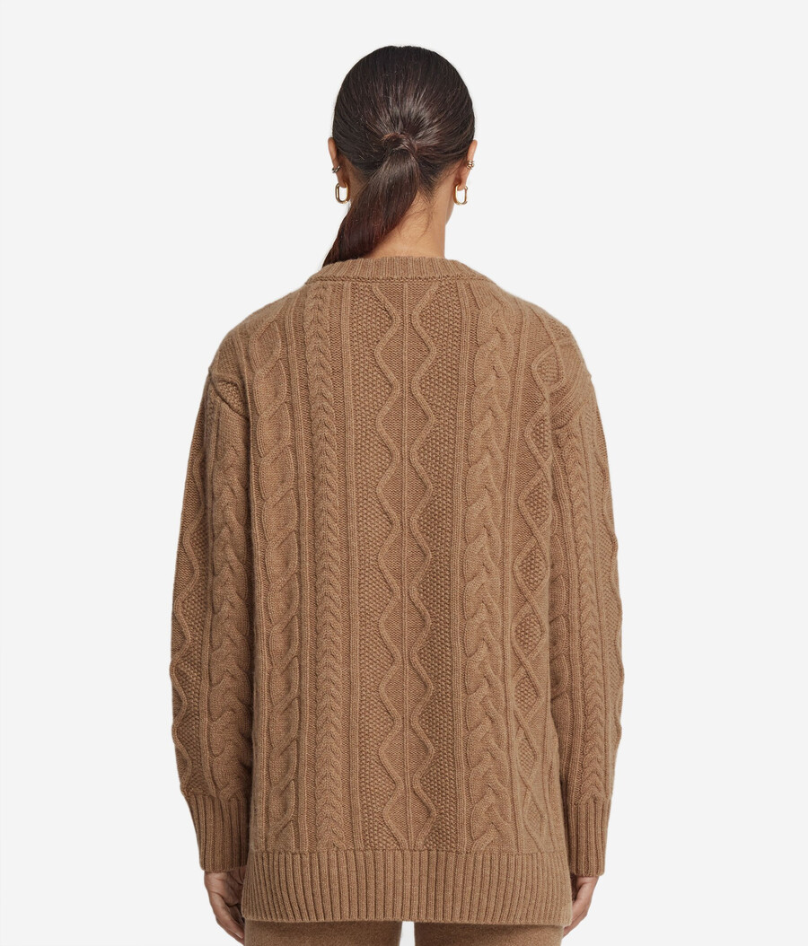 maglione girocollo in cashmere ultra morbido lavorato a maglia a trecce
