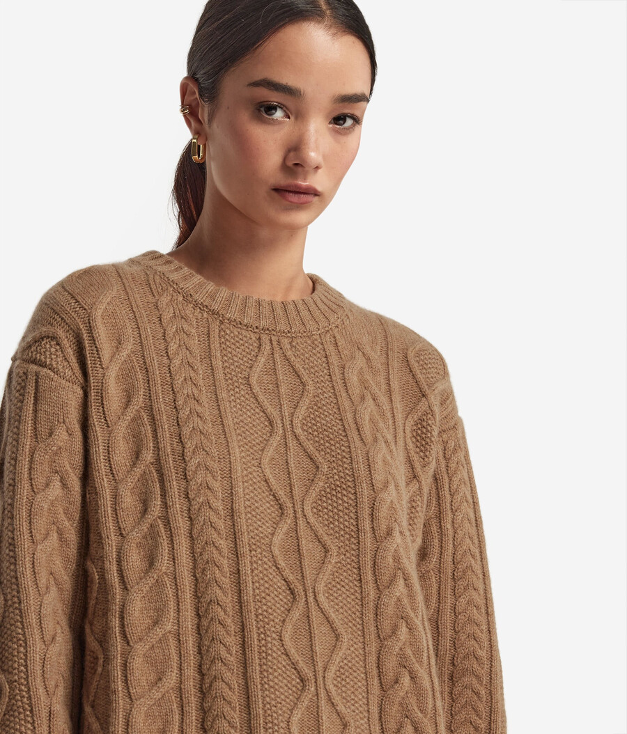 maglione girocollo in cashmere ultra morbido lavorato a maglia a trecce