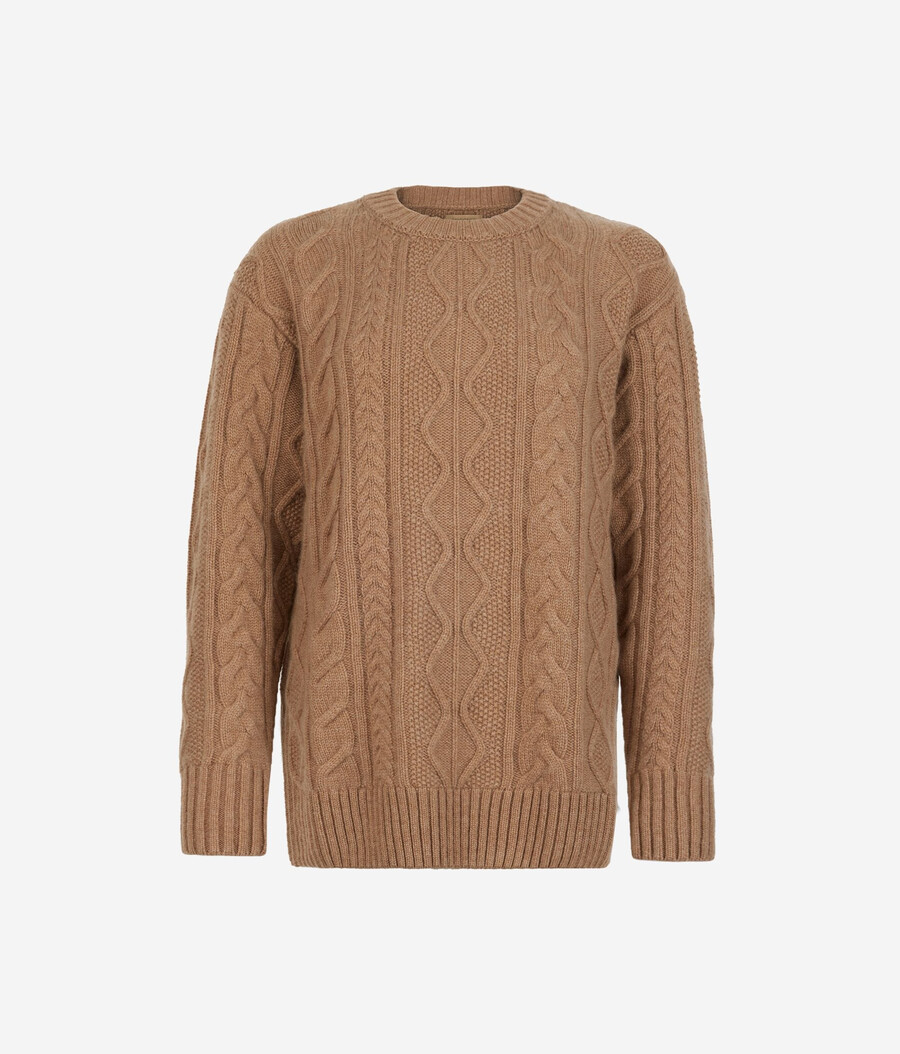 maglione girocollo in cashmere ultra morbido lavorato a maglia a trecce