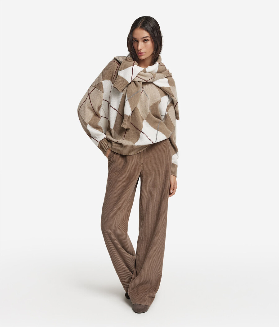 maglione con scollo a v in cashmere ultra morbido con motivo a rombi