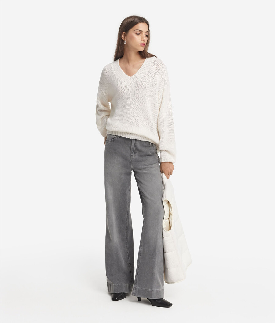 maglione con scollo a v in tricot di cashmere ultra morbido