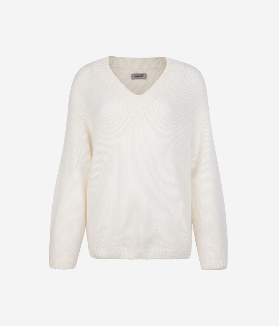 maglione con scollo a v in tricot di cashmere ultra morbido