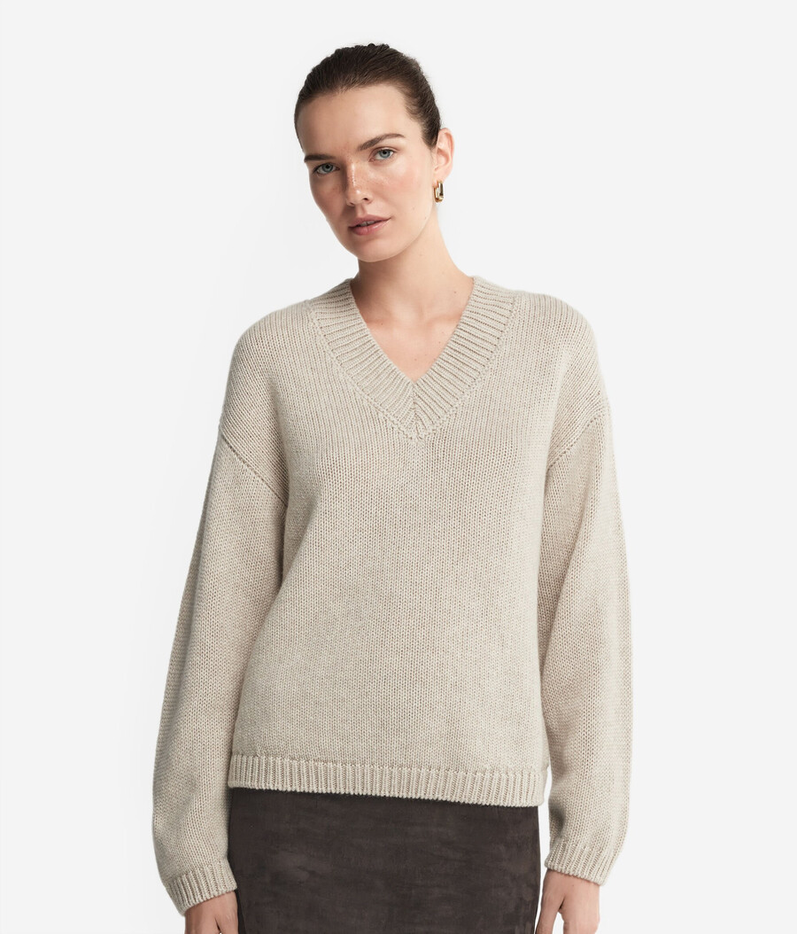 maglione con scollo a v in tricot di cashmere ultra morbido