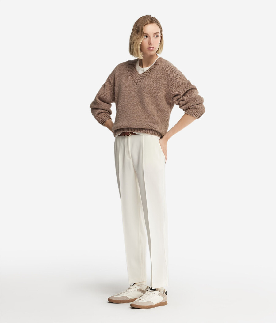 maglione con scollo a v in tricot di cashmere ultra morbido