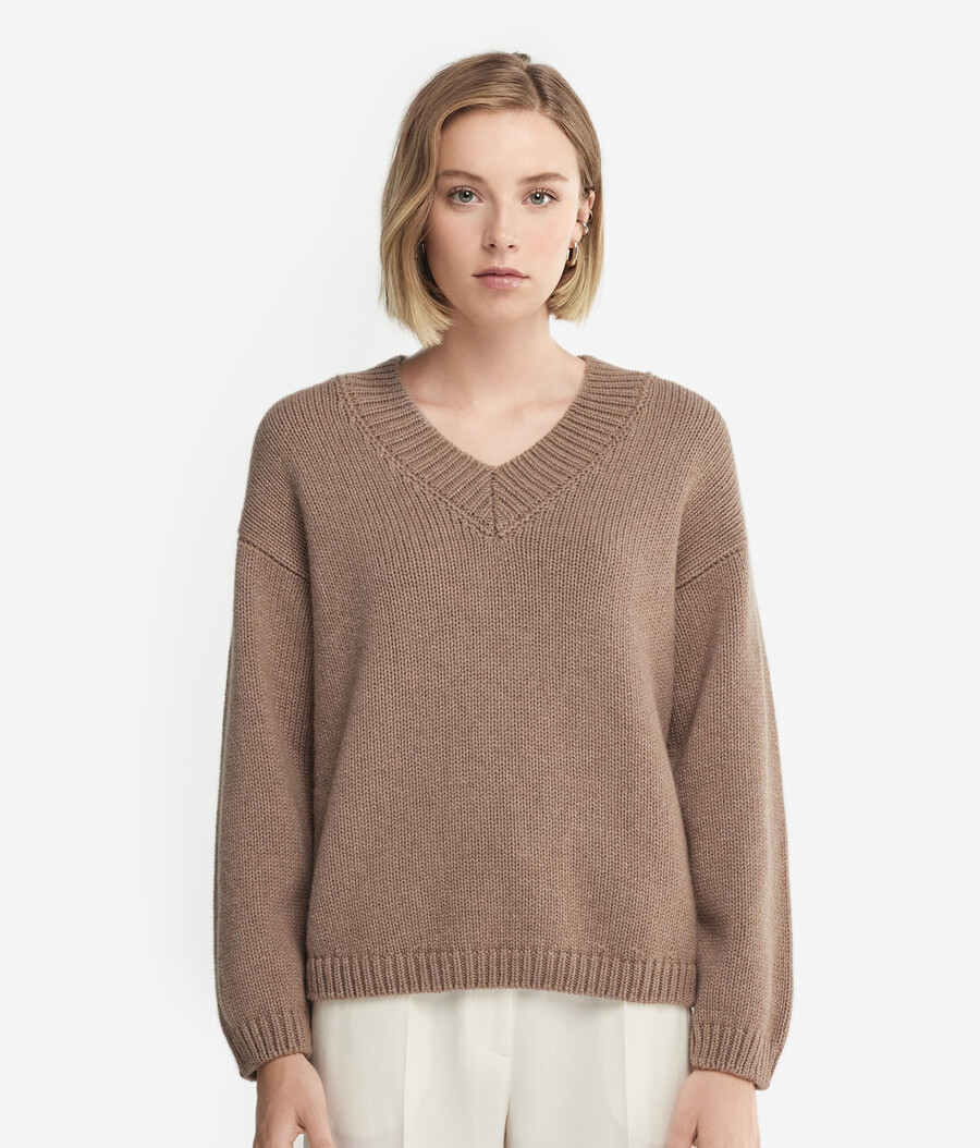 maglione con scollo a v in tricot di cashmere ultra morbido