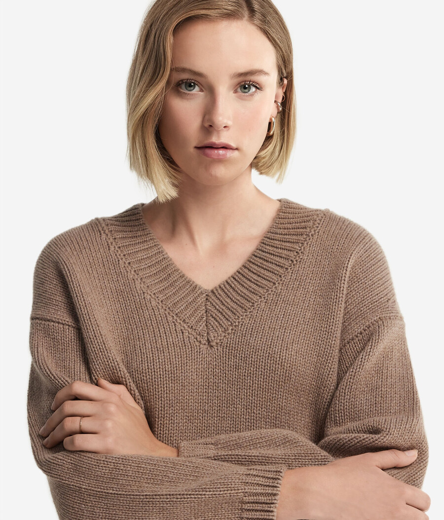 maglione con scollo a v in tricot di cashmere ultra morbido